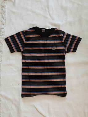Odd Future Black Striped Tee with Pink & Blue Accents